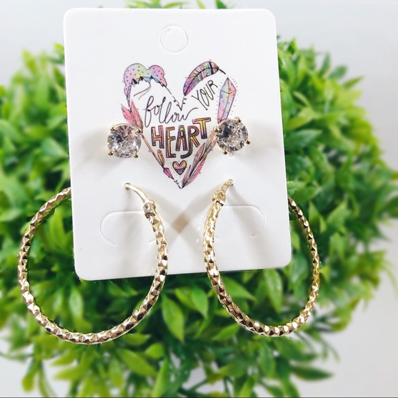 Jewelry - 🎊on sale today🎊14K Gold Plated Earrings Set. Stud & Hoop